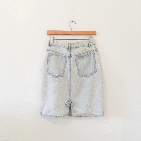 Vintage 80's Acid Wash Denim Wiggle Mini Skirt - Picture 2 of 6